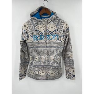 Burton Hoodie womens small ivory blue fair isle pattern full zip sweatshirt